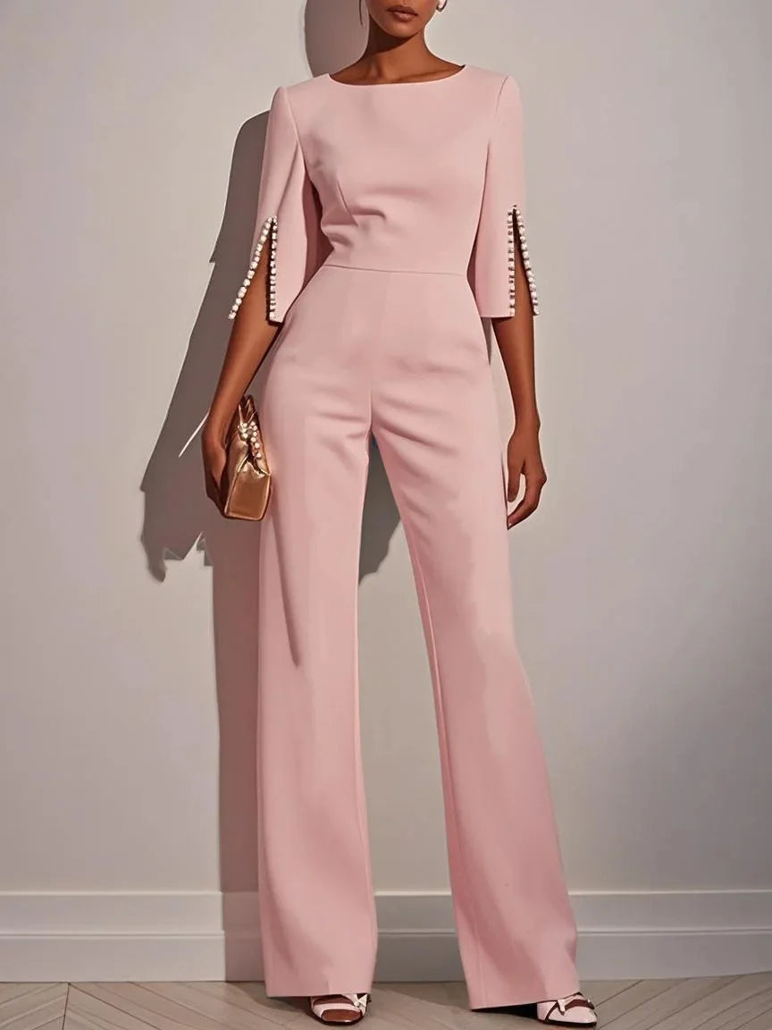 2025 Autumn New Solid Color Fashionable and Elegant Beaded Decorative Slim Jumpsuit for Women