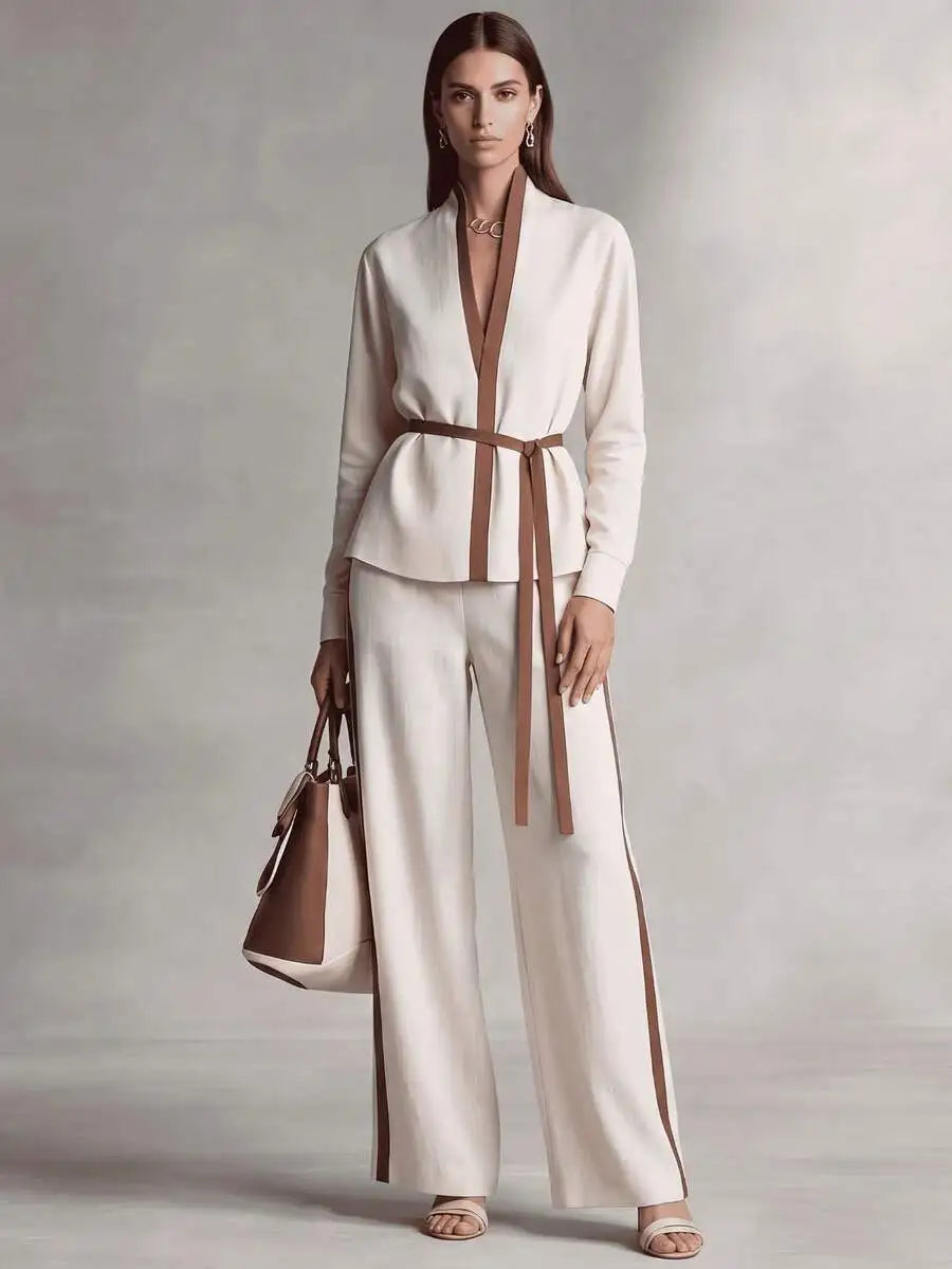 Brandy Elegant V-Neck Wide Leg Two Piece Sets