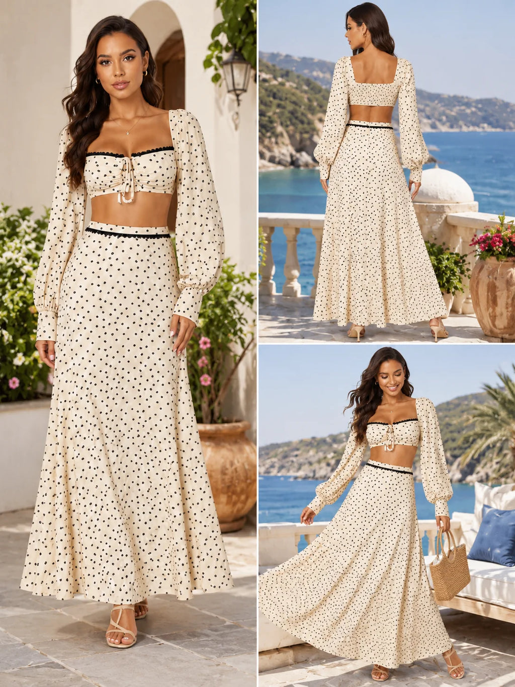 Lola Long Sleeve Cutout Back Tie‑Front Two Piece Sets