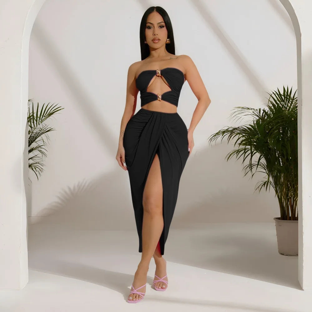 Maia Hollow Out Strapless Sexy Two Piece Sets