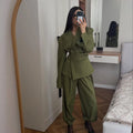 Victoria Asymmetric Ruched Waist Suit Two Piece Sets