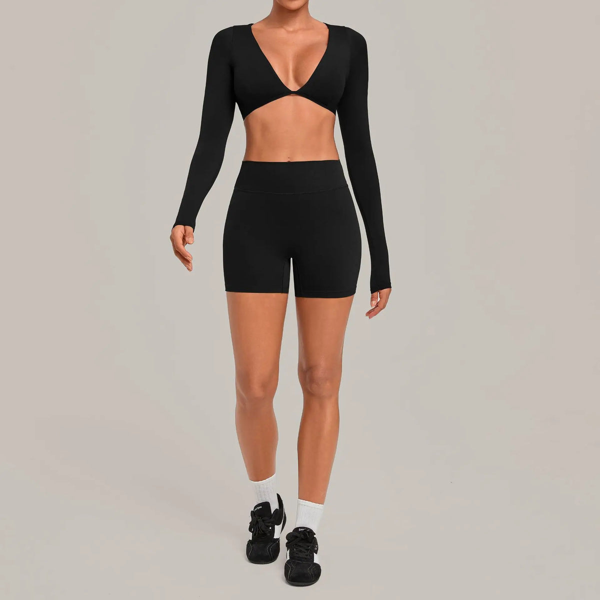 Diana Deep-V Workout Long Sleeved Two Piece Sets