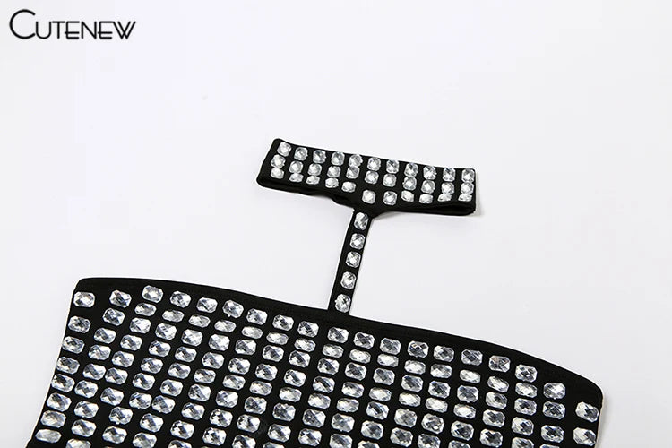 Gloversville Off-Shoulder Shiny Crop Casual Strapless Halter Streetwear Top