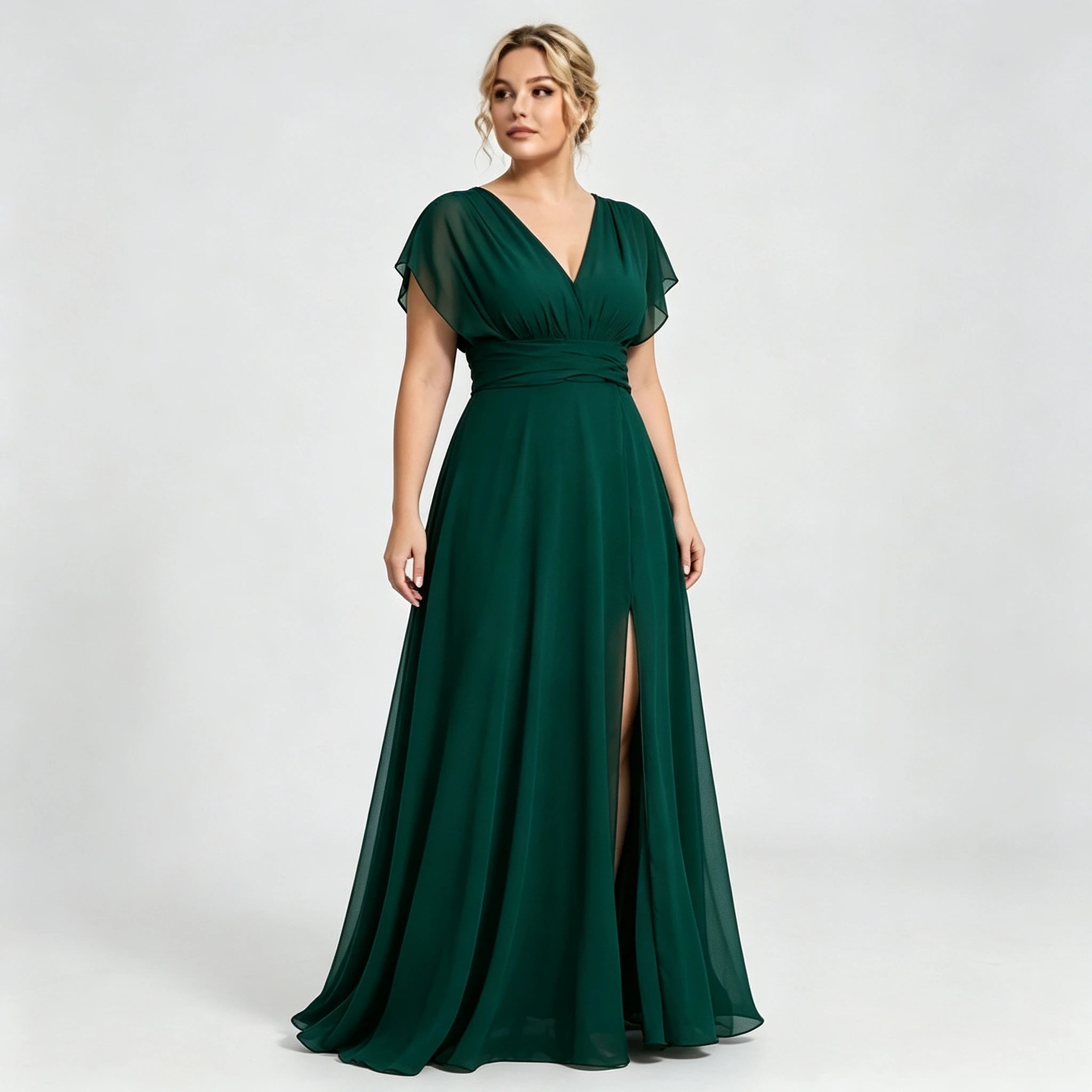 Montclair Multi Wrap Convertible Chiffon Long Bridesmaid Gown Front Split Dress