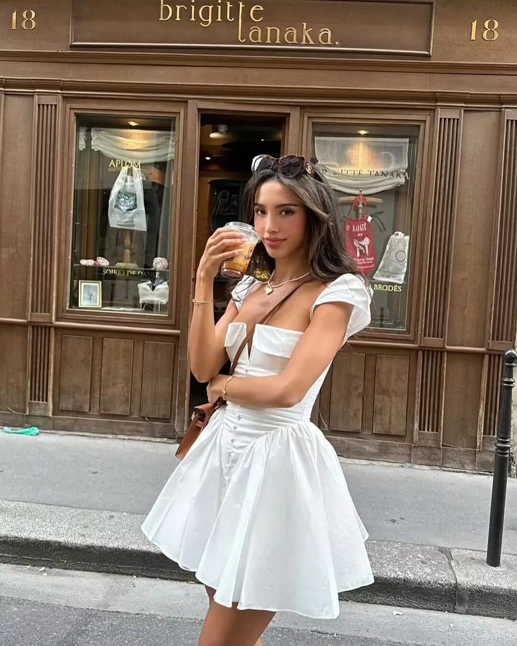Keasbey Fit Flare White Short Sleeve Low Waist Elegant Party Dress