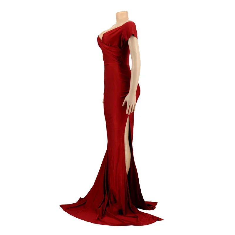 Barcelona Sexy Off The Shoulder V Neck Mermaid Evening Elegant Night Long Dress