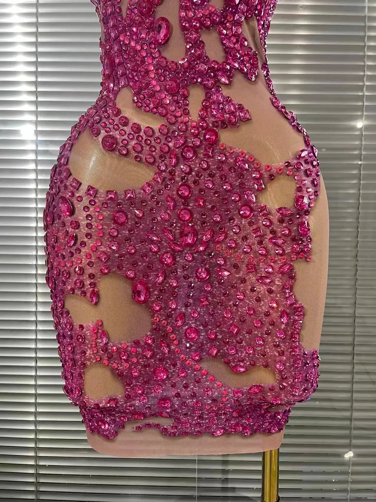 Harper Ferry Shining Rosered Crystal Sexy One Shoulder Mesh See Through Bodycon Mini Dress