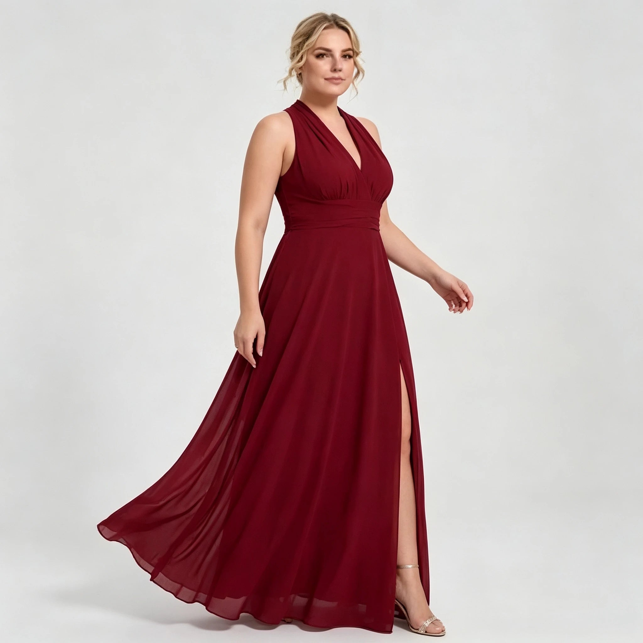 Montclair Multi Wrap Convertible Chiffon Long Bridesmaid Gown Front Split Dress