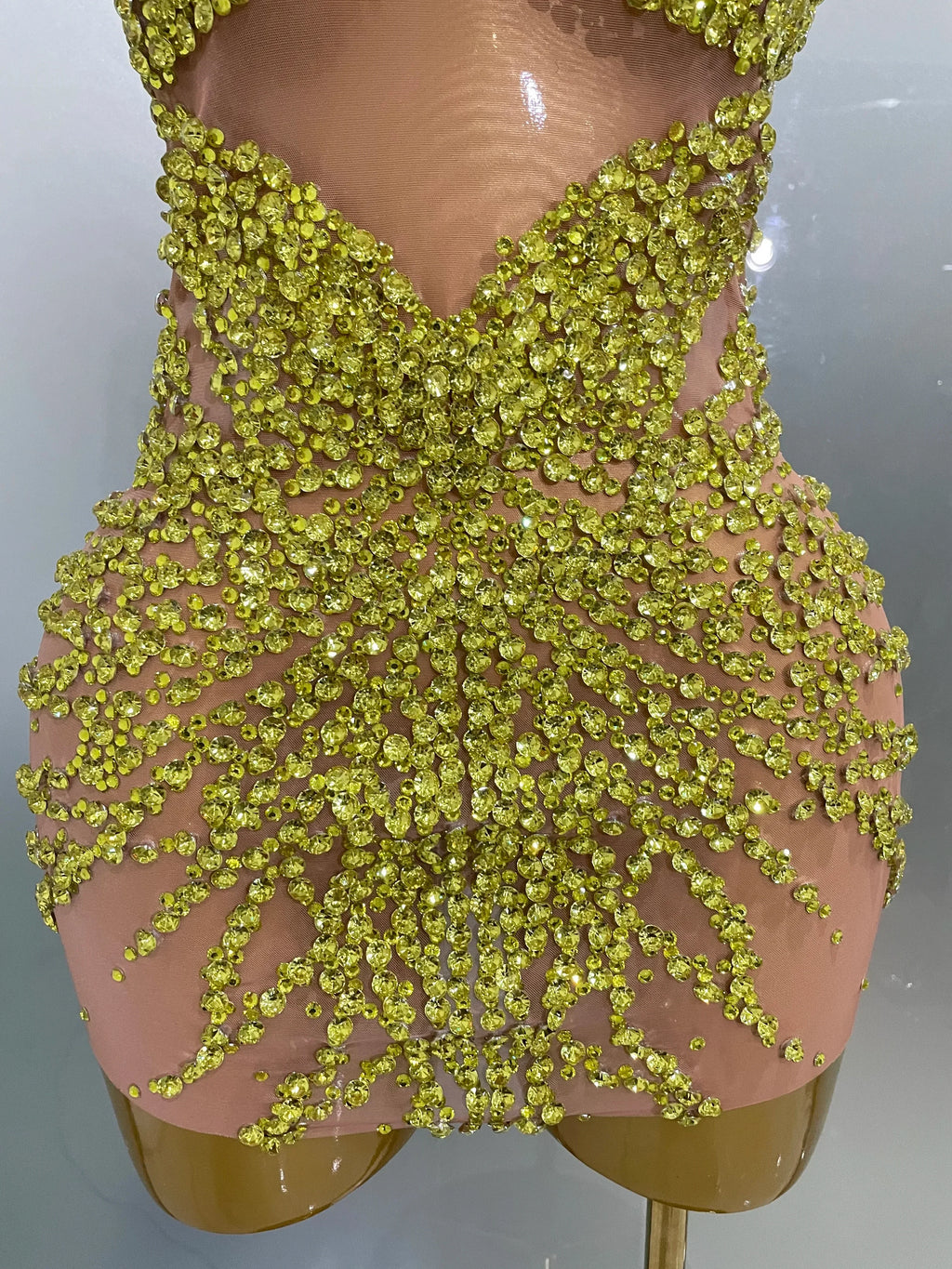 Elmira Rhinestones Sexy Mesh See Through Dress Party Evening Dress