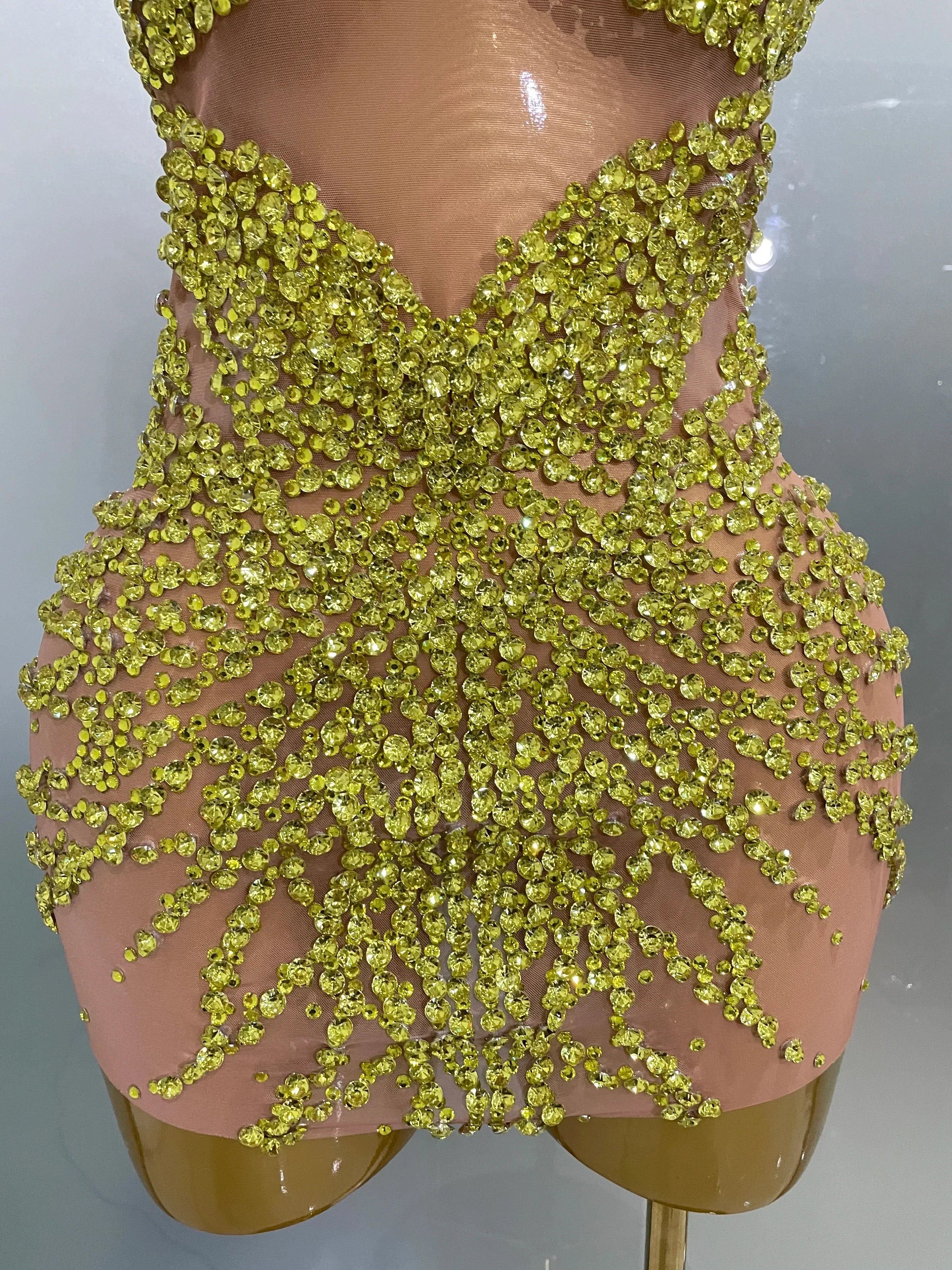Elmira Rhinestones Sexy Mesh See Through Dress Party Evening Dress