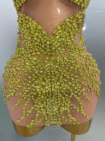 Elmira Rhinestones Sexy Mesh See Through Dress Party Evening Dress