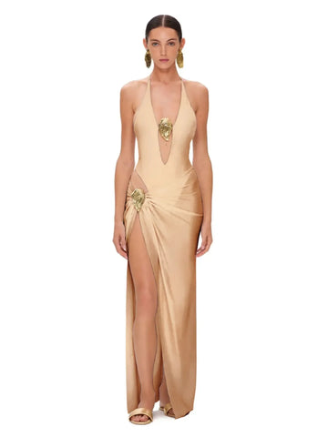 Champneuf Deep V Neck High Leg Backless Fashion Beachwear Outfits Set