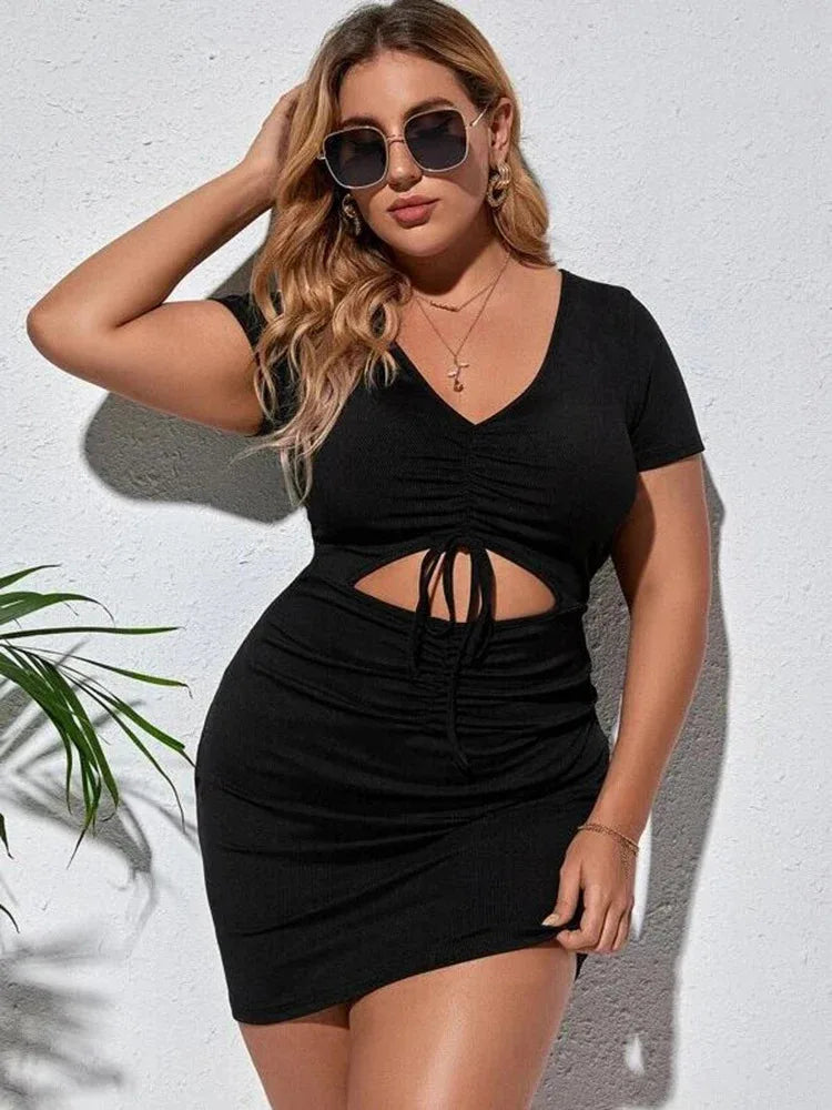 Linden Fashion Plus Size Sexy Pleated Design Solid Color Hip Hugging Dress