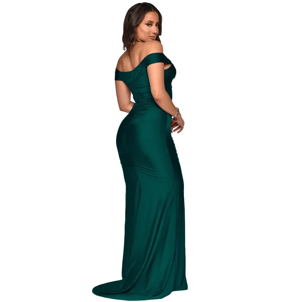 Toronto Banquet V Neck Sexy Satin Split Luxury Trailing Long Dresses