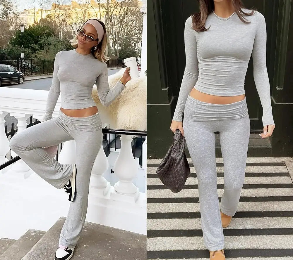 Victoria Casual Workout Outfits Long Sleeve Two Piece Sets