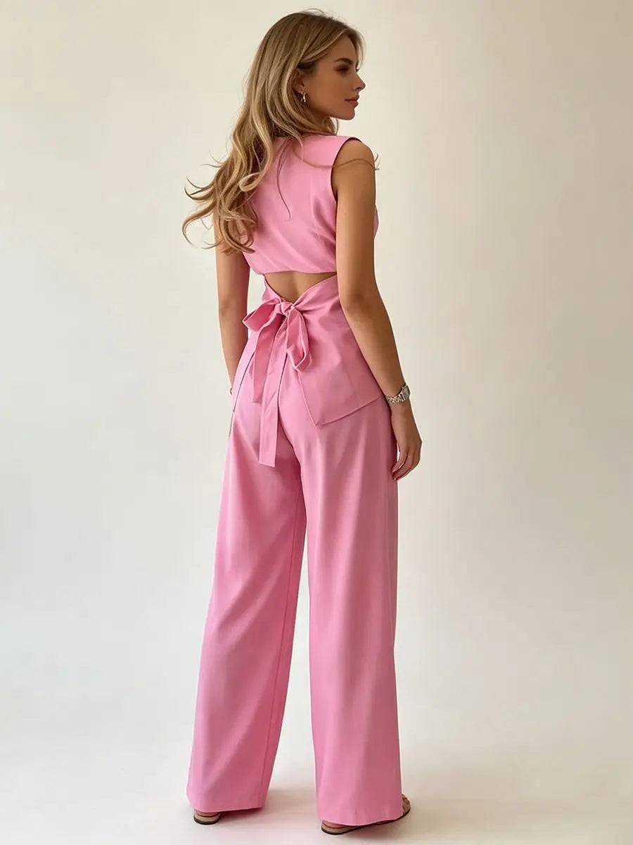 Fernanda Elegant Tie Sleeveless Casual Two Piece Sets