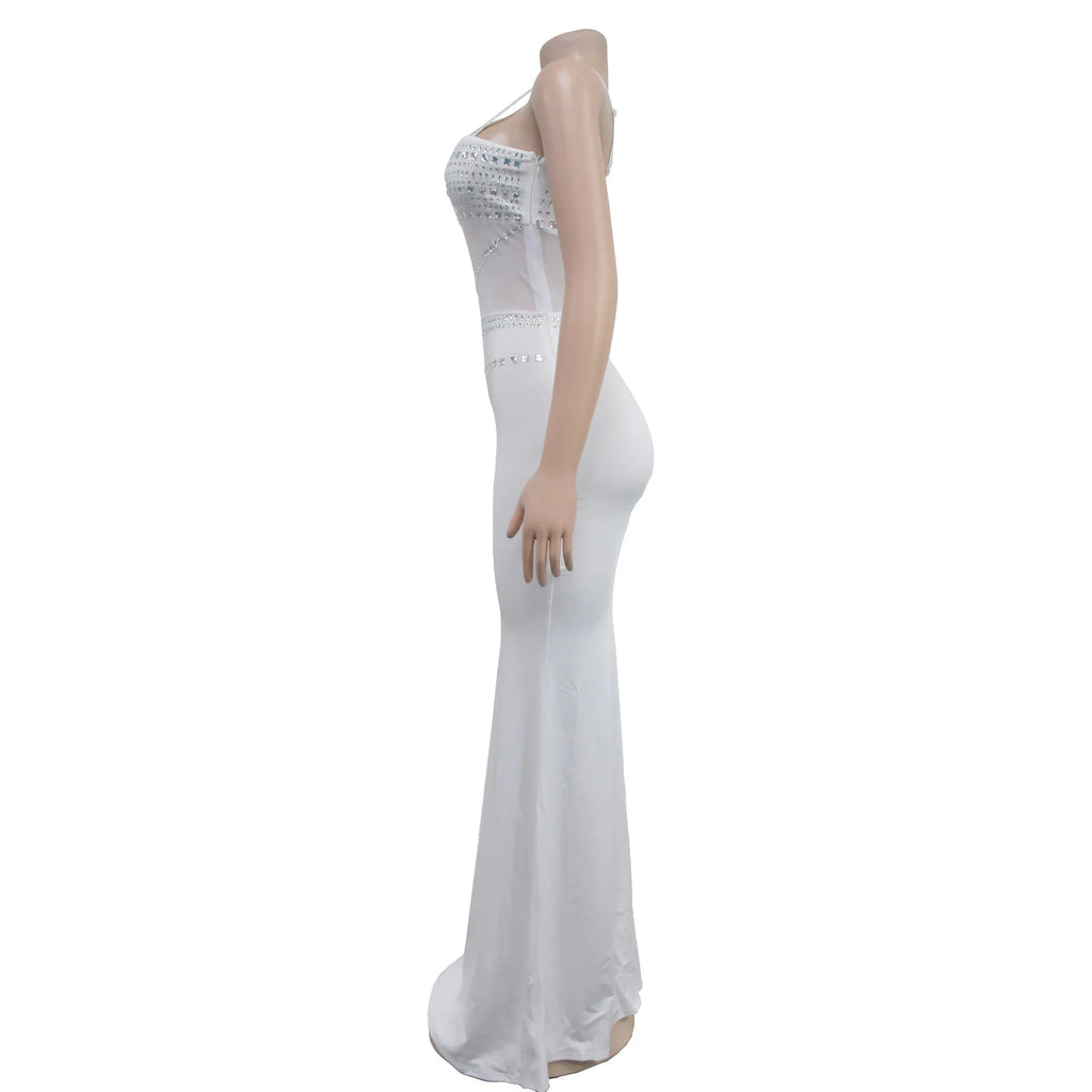 Stamford Diamond Mesh Sexy Transparent Lace Party Elegant Maxi Dress