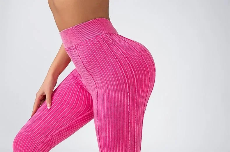 Andober Striped V Back Fashion Gym Outdoor Fitness Athletic Workout Elastic Leggings