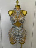 Elmira Rhinestones Sexy Mesh See Through Dress Party Evening Dress