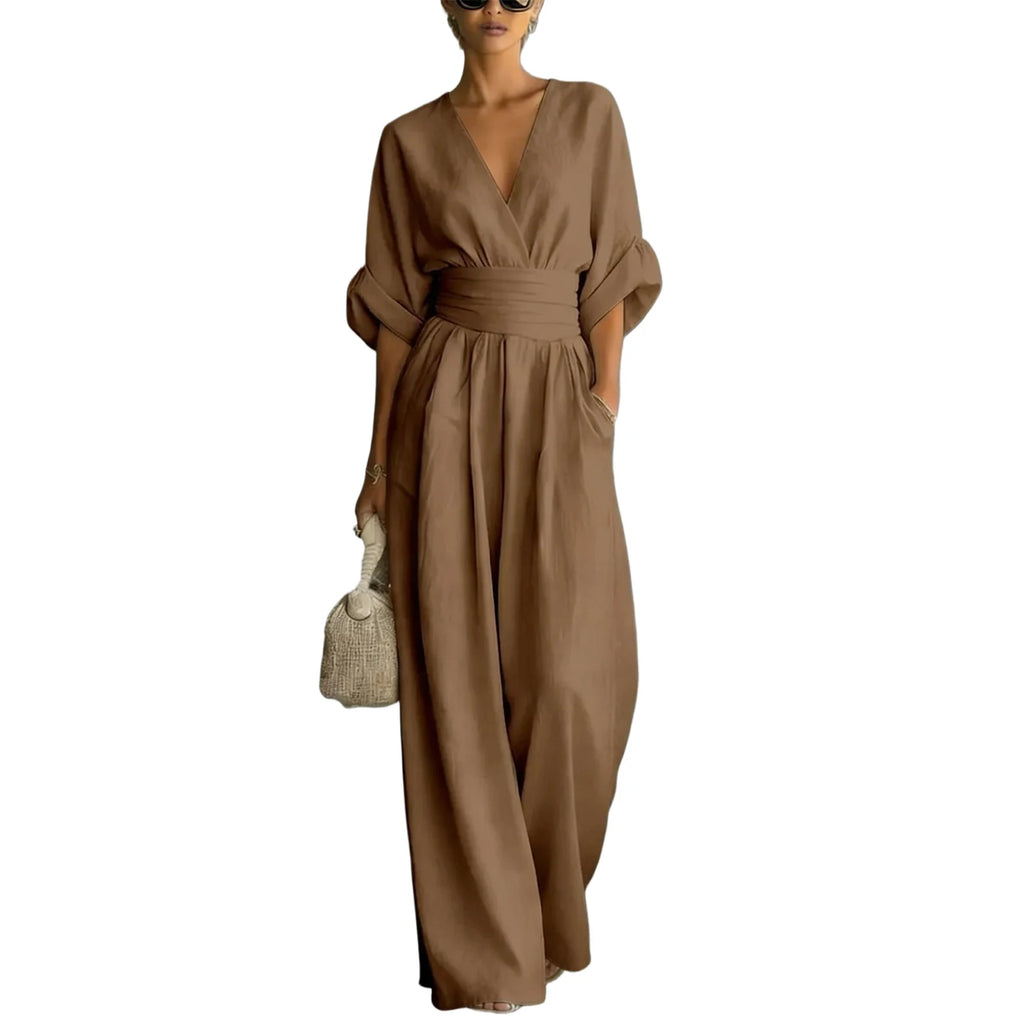 Women's Jumpsuit Fashion High Waist V-neck Casual Jumpsuits Sexy Solid Color Office Wide Leg Trousers Overalls Vacation Outfit