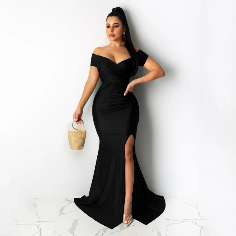 Barcelona Sexy Off The Shoulder V Neck Mermaid Evening Elegant Night Long Dress