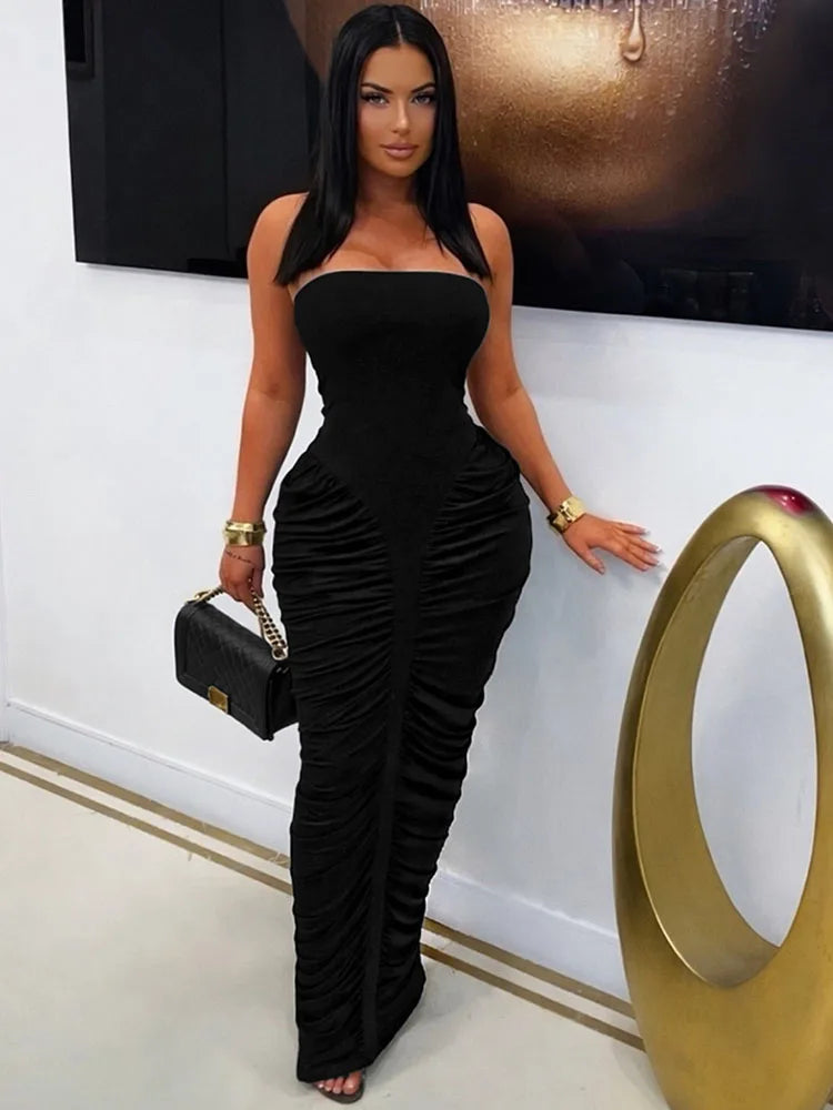 Mirador Elegant Tube Strapless Bodycon Sleeveless Ruched Maxi Dress
