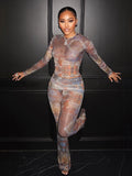 Arianna Sexy See Through o-Neck Full Sleeve Two Piece Sets