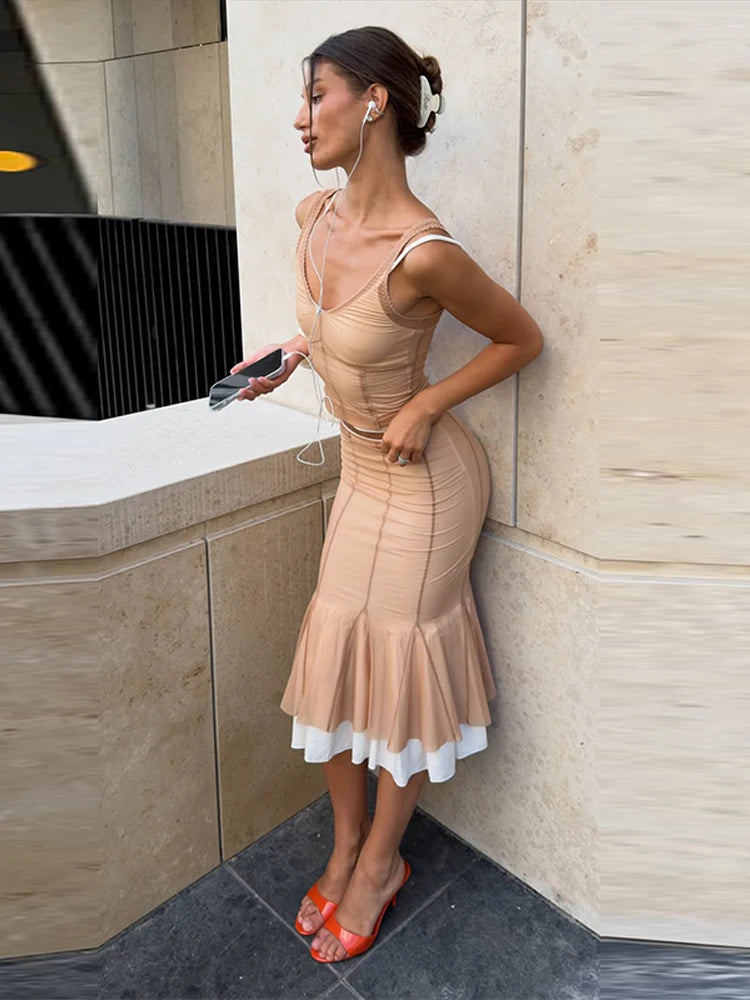 Eva Elegant Mesh Patchwork Female Two Piece Sets