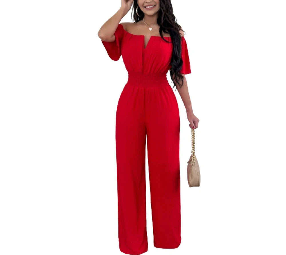 Jumpsuits for Women Summer Fashion Off Shoulder Casual Sleeve Wide Leg&nbsp; Sexy Slim Ladies