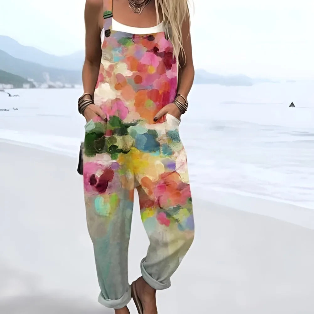 Summer Floral Romper Overalls Breathable & Comfortable Women's Jumpsuit with Pockets Adjustable Straps Romper for Streetwear
