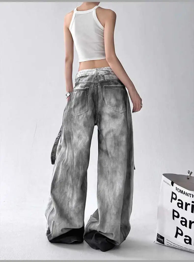 Jeans American High Street Ripped Straight Wide-Leg Jeans For Women Design