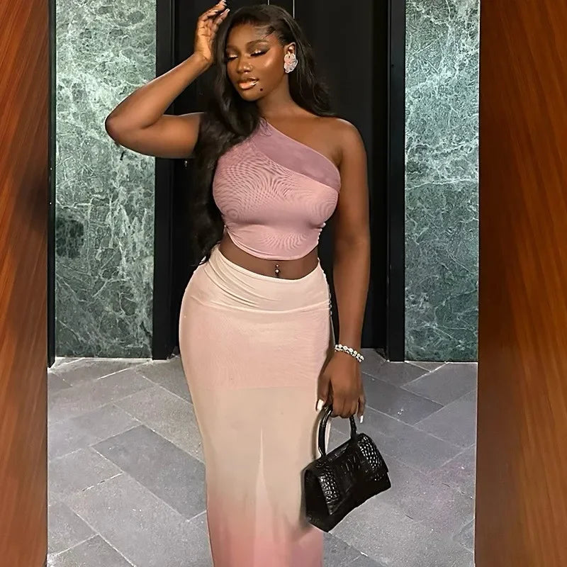 Lia Sexy Sheer Mesh Maxi Party Outfits 2 Piece Sets