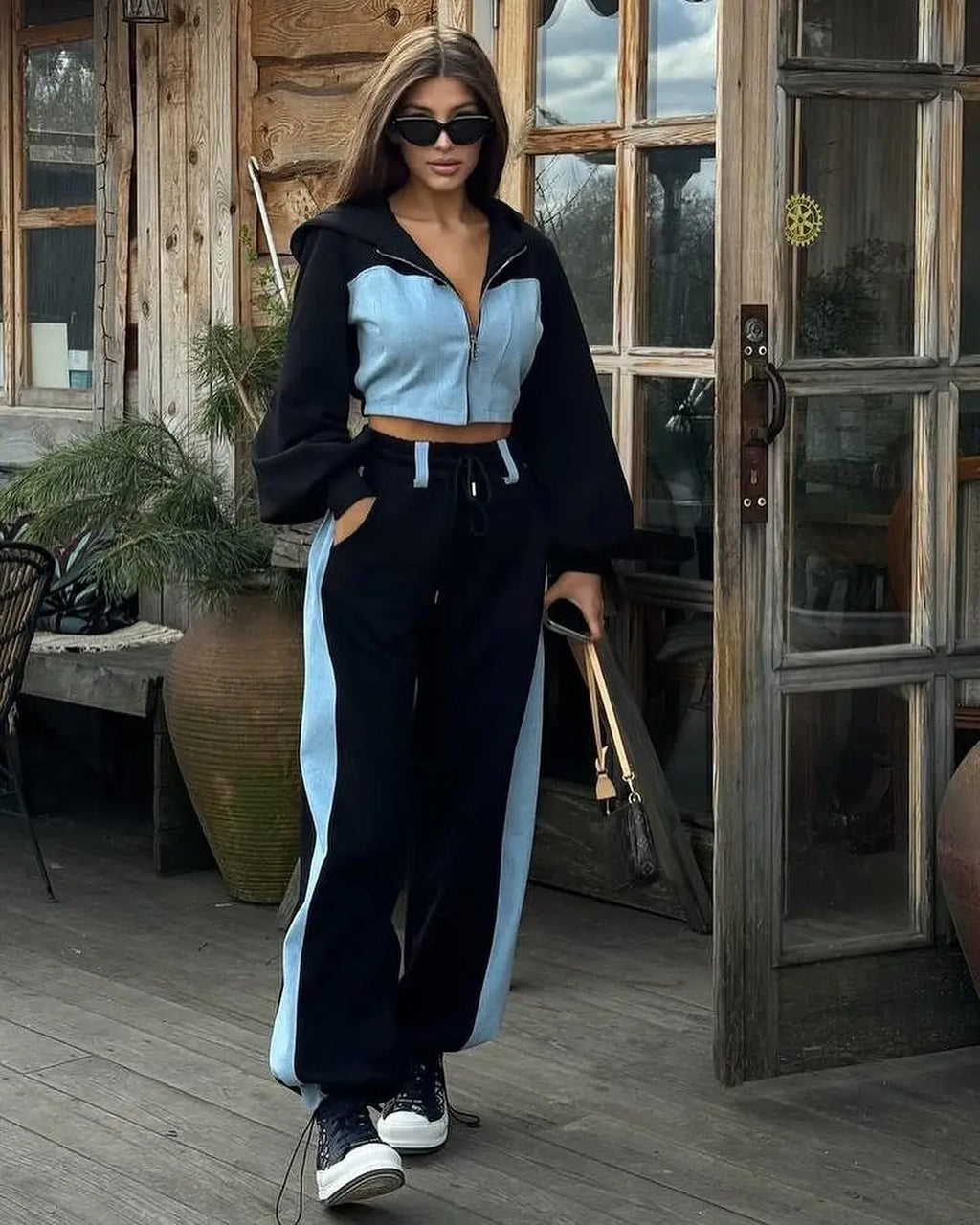 Paola Fashion Contrast Color Patchwork Two Piece Sets