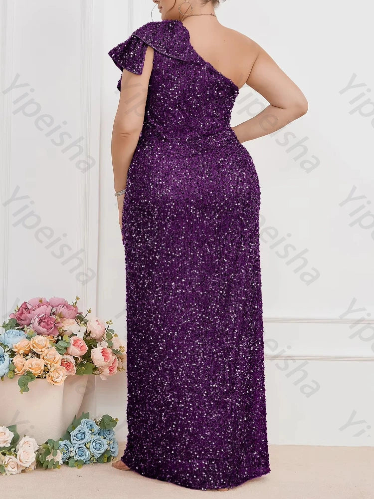 Drums One-Shoulder Sequin Evening Elegant Backless Side Slit Celebrity Dress