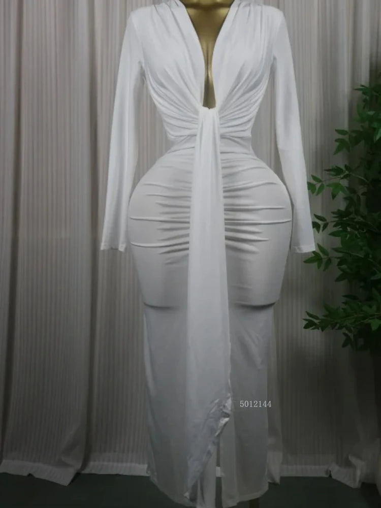 Sleeveless Bowknot Deep V Neck Bodycon Midi Dress