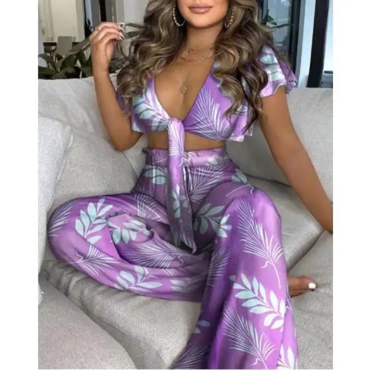 Hilda Belted Low Long Thouser Casual Two Piece Sets