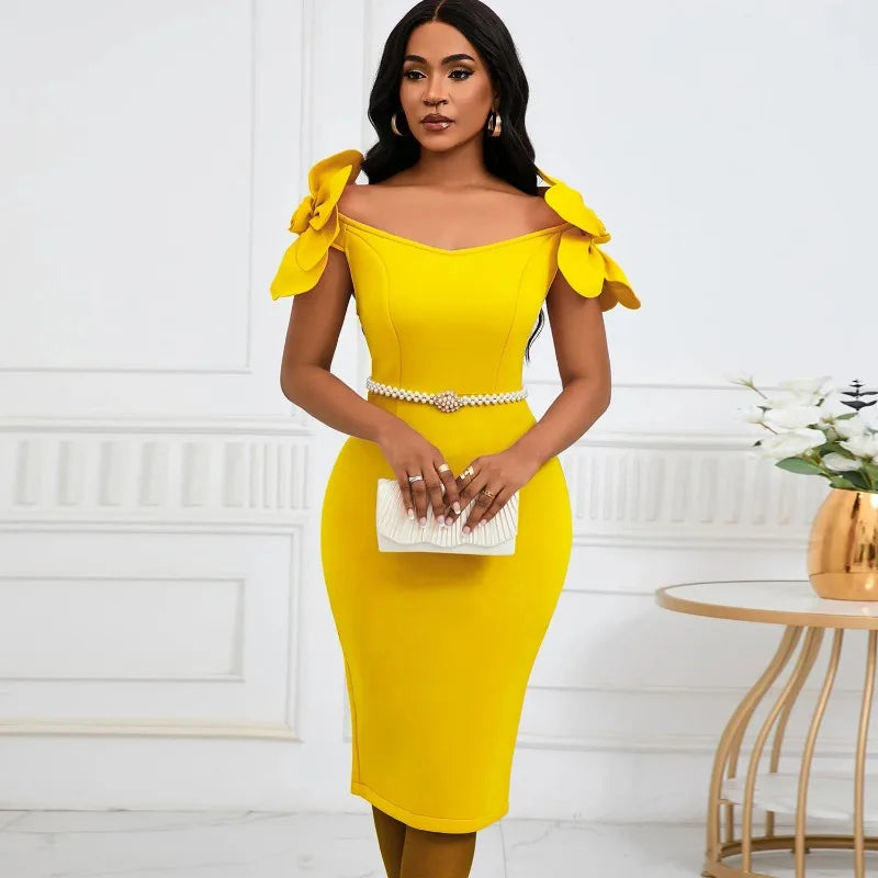 Rochelle Park Socialite Elegant Three-dimensional Flower Elegant Banquet Dress