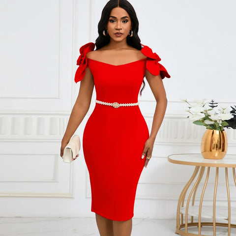 Rochelle Park Socialite Elegant Three-dimensional Flower Elegant Banquet Dress