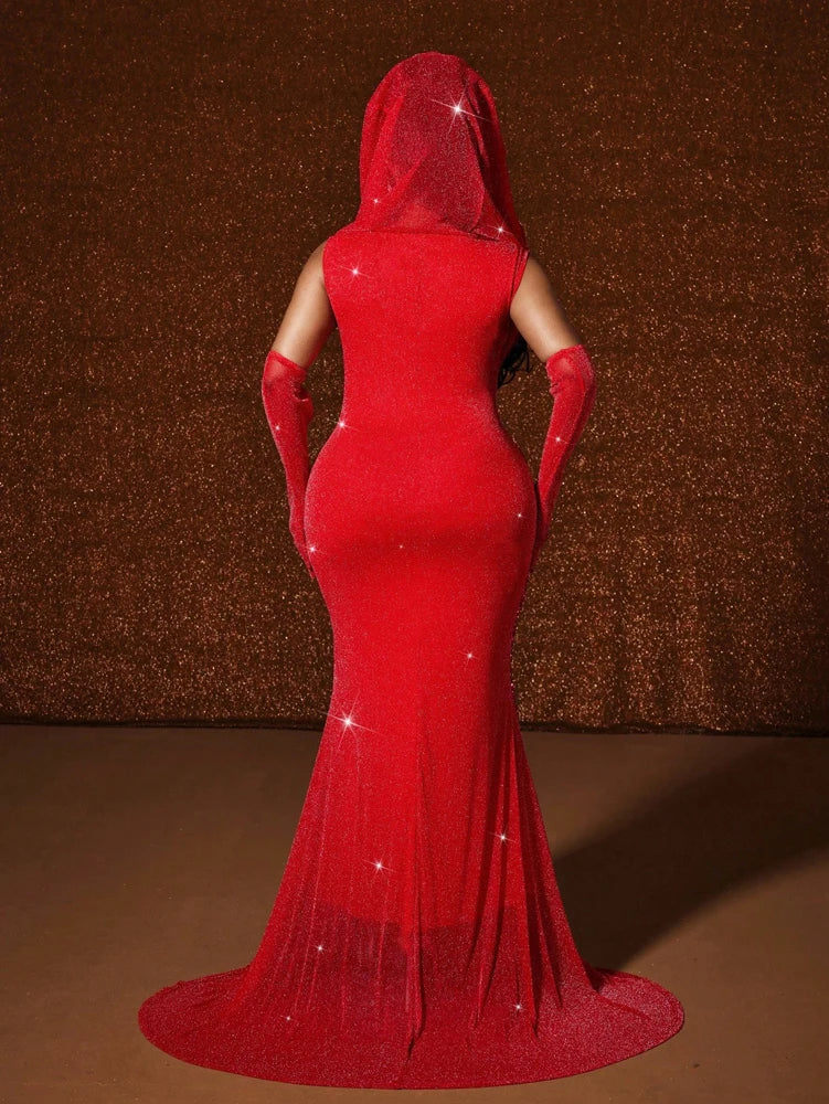 Plus Size Waistband Hot Gold Fish Tail Swing Long Solid Colour Fishtail Slim Dress