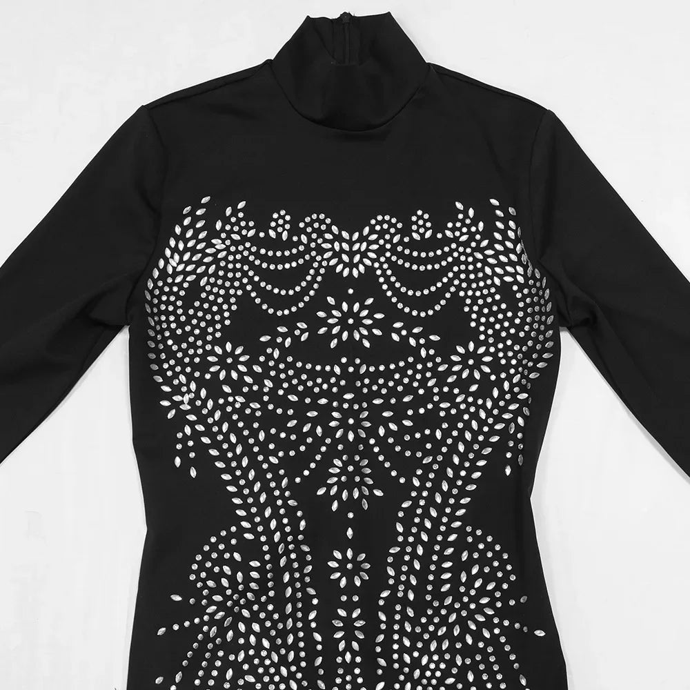 Upper East Sexy Rhinestone Patchwork Solid See Through Sparkling Jumpsuit