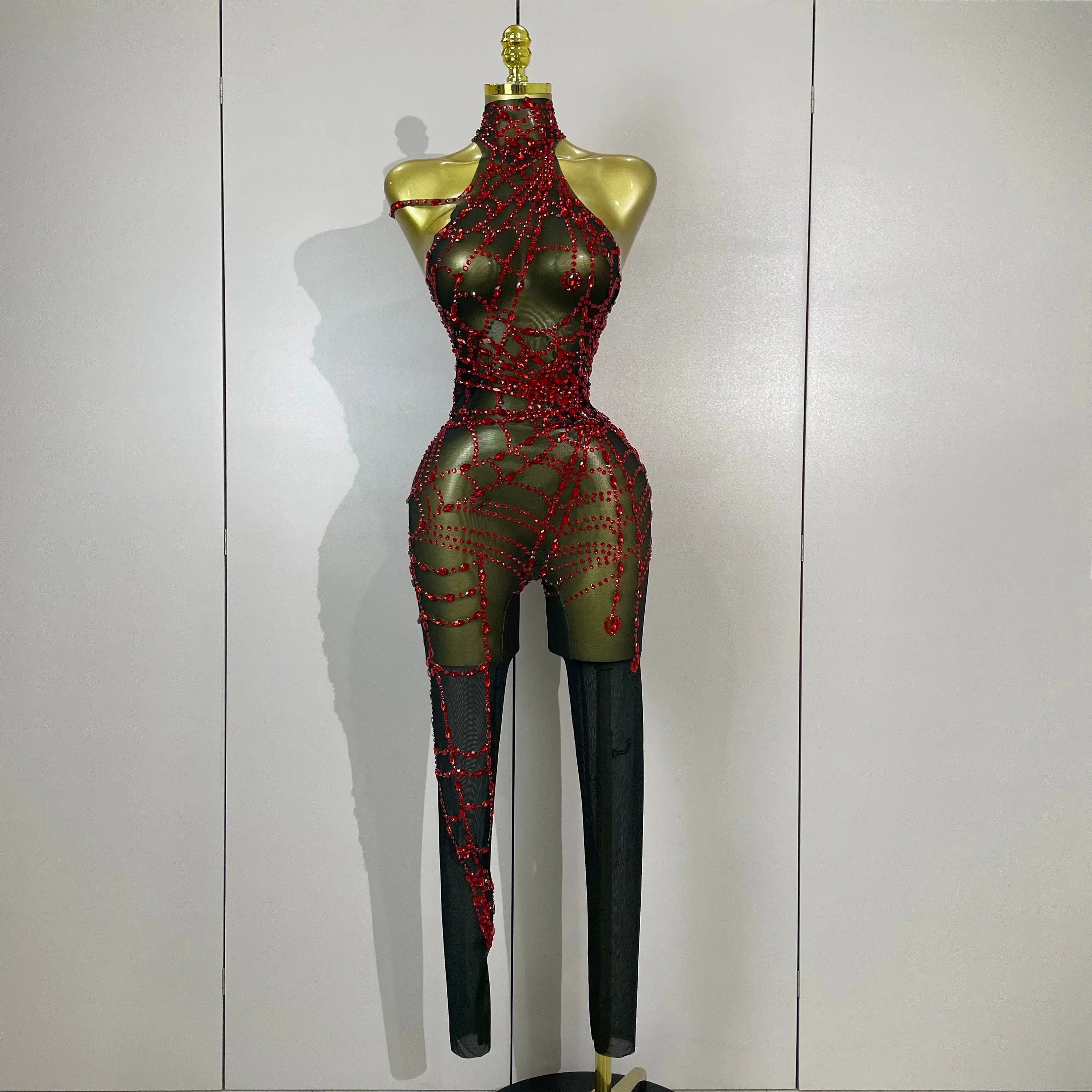 Hamburg Sparkly Diamonds Sexy Mesh Nightclub Clothing Drag Queen Jumpsuit