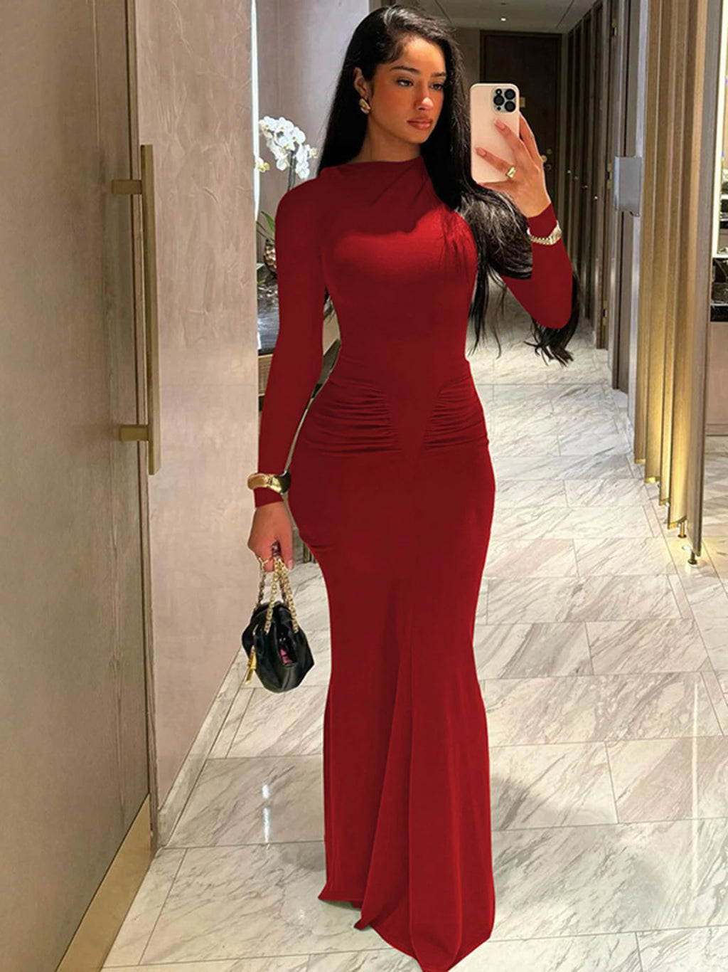 Shore Beach Solid Long Sleeve Draped Sexy Bodycon Maxi Party Dress
