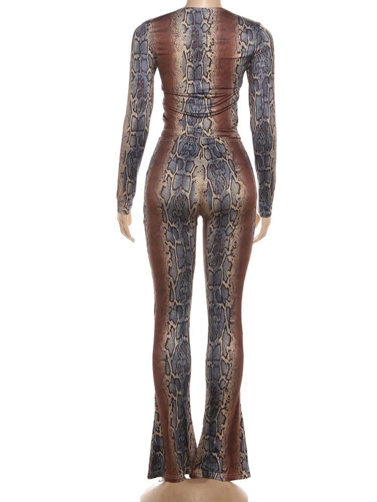 Kemptville Snake Colorful Print Tracksuit Tight Crop Stretch Streetwear Matching Set