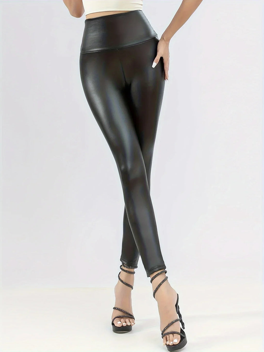 Princeton High-Drade Leather with Fleece Thickened PU Tight Height Waist Leggings