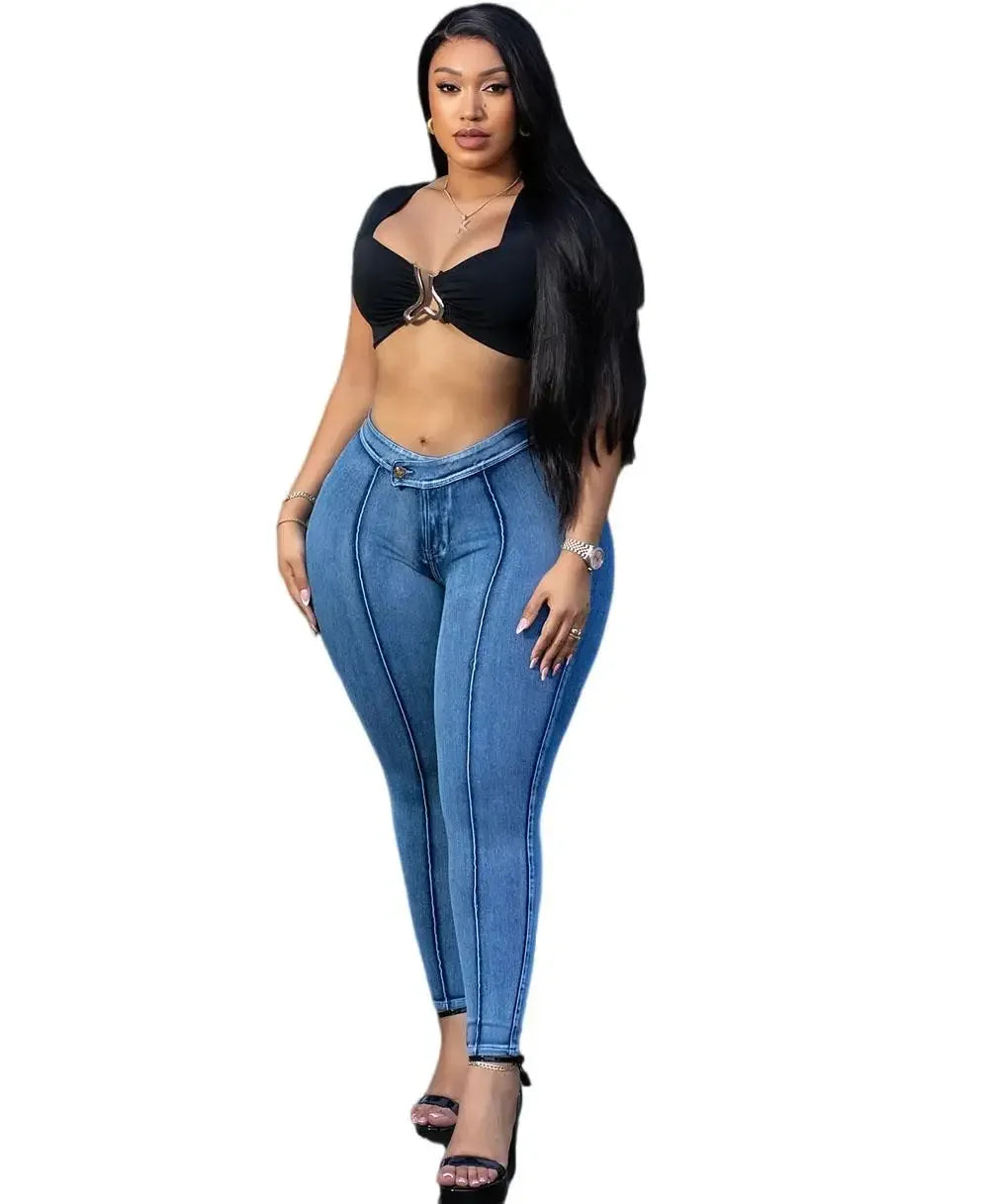 Emerson High Waist Slim Fit Washed Blue Stretchy Slimming Street Style Fashion Casual Pants