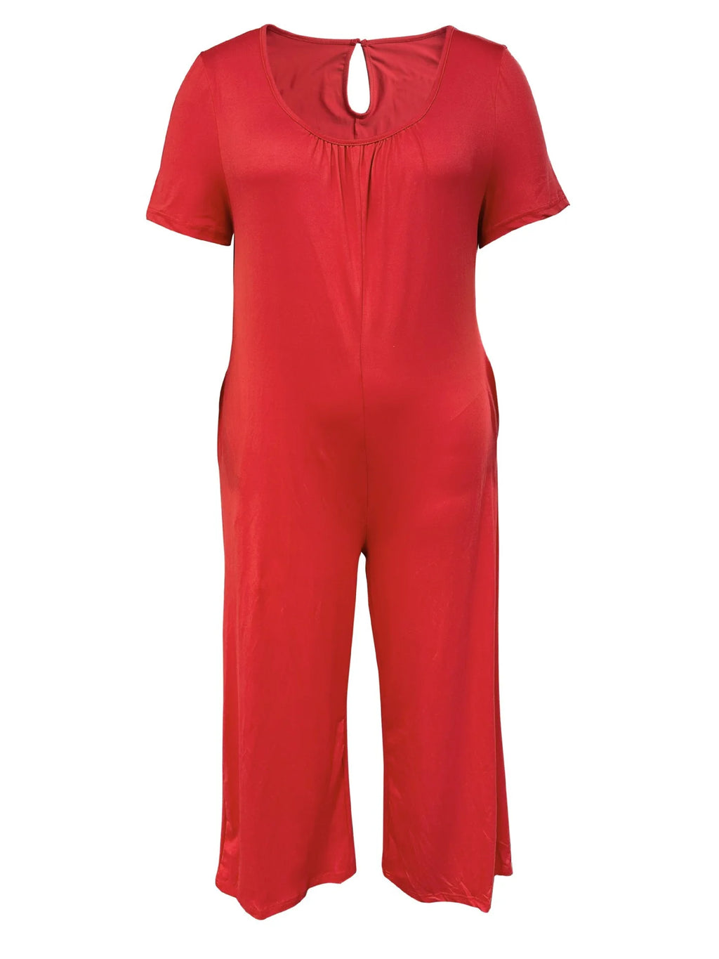 Plus Size Summer Women's Solid Color Jumpsuit with Pockets Casual Fashion