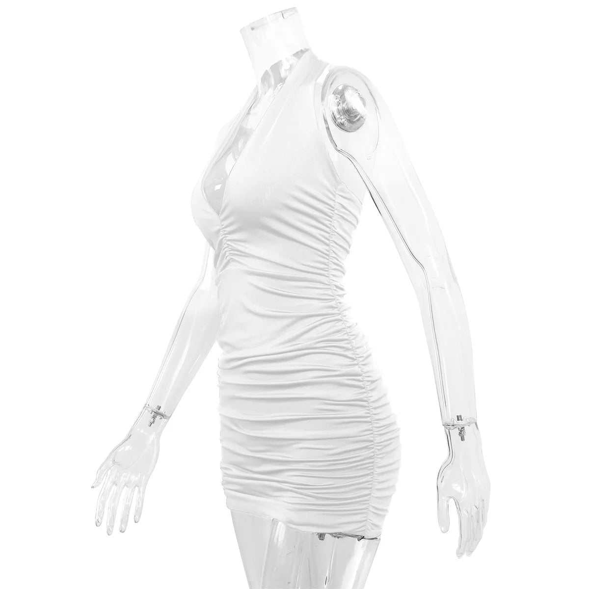 Colonia Deep V Evening Party Sleeveless Backlss Short White Halter Dresses