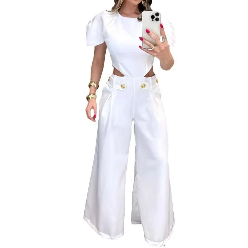 Elena Women Pockets Hollow Two Piece Sets