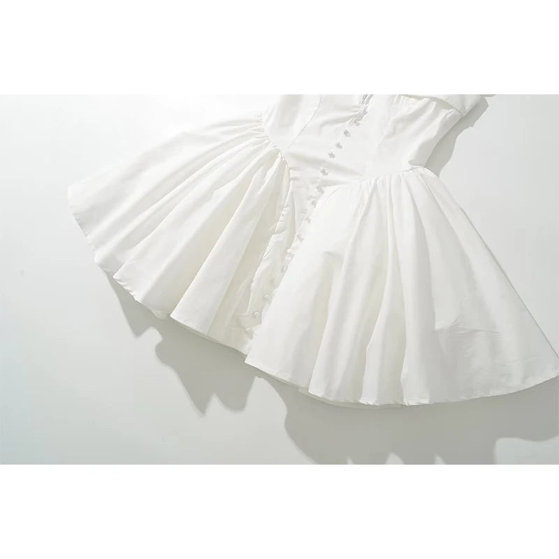 Keasbey Fit Flare White Short Sleeve Low Waist Elegant Party Dress