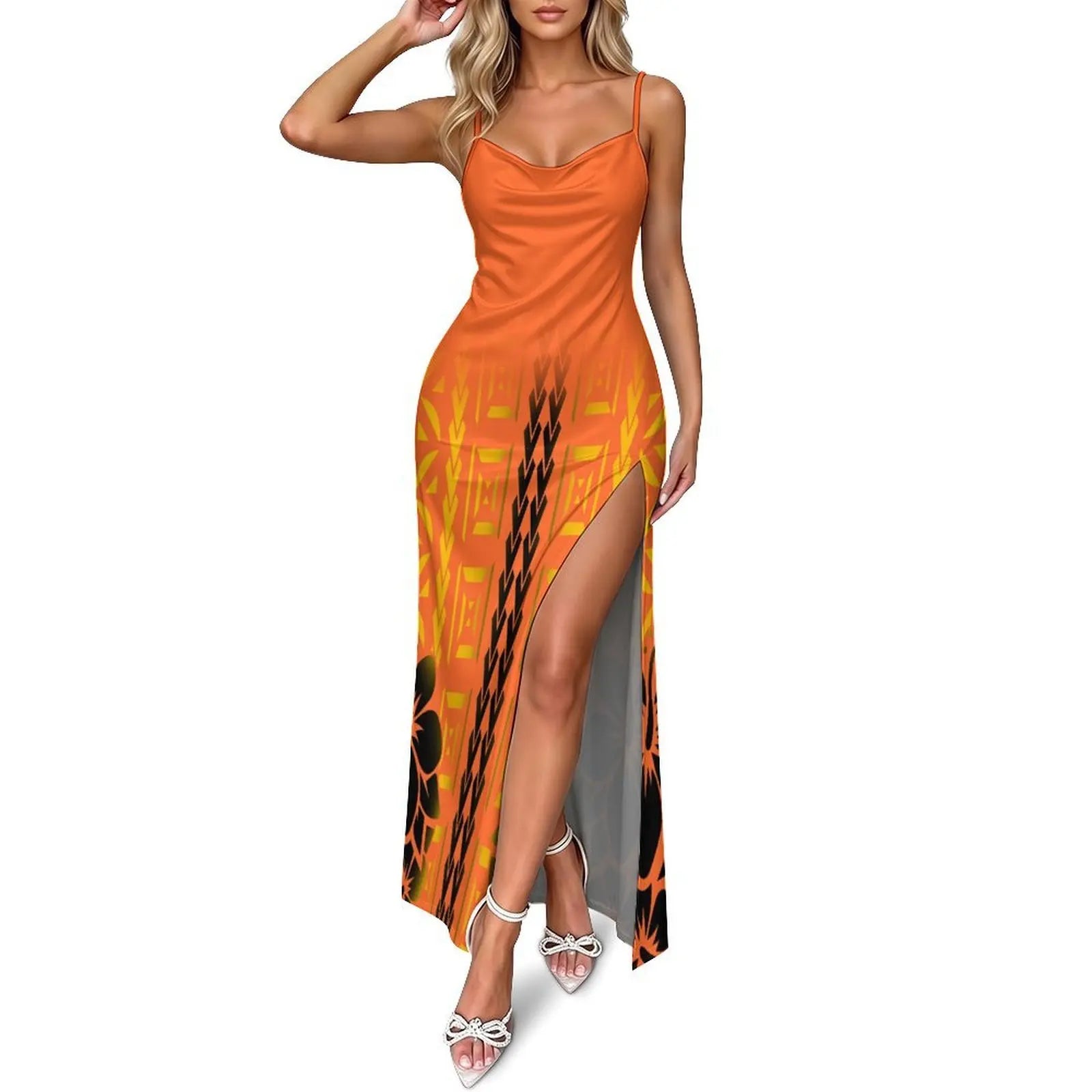 Polynesian Customizable Pattern Sexy V-Neck Fitted Dress
